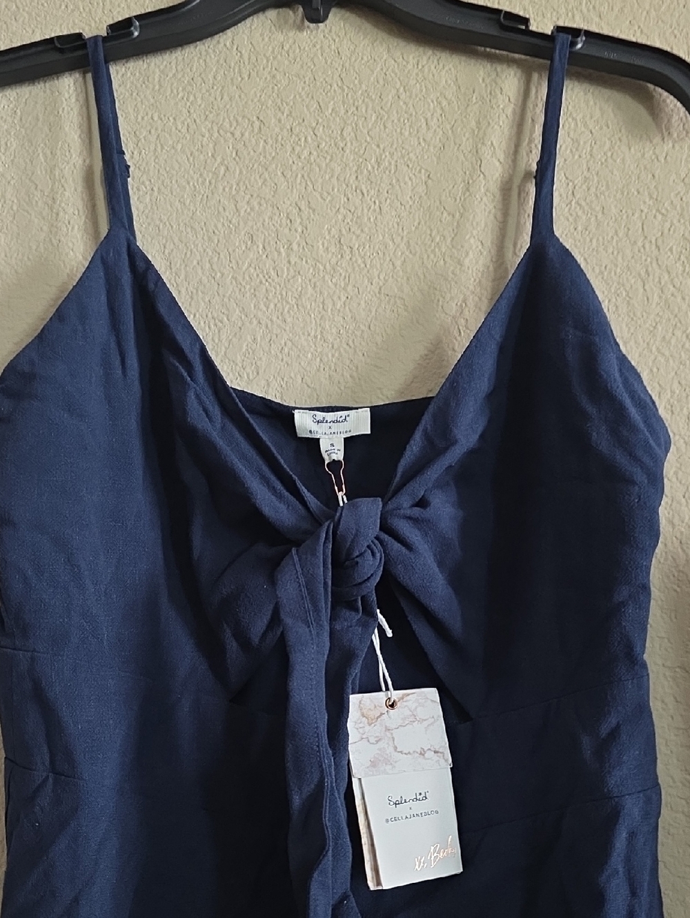 Navy Tie-Front Spaghetti Strap Dress by Splendid x CELLAJANEBLOG Small NWT